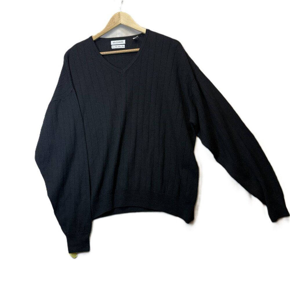 Methodé Extra Fine Merino Wool V-Neck Sweater Men’s Large Black Ribbed Knit